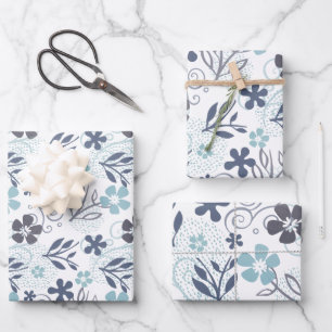 Blue Flowers Pattern Wrapping Paper Sheet