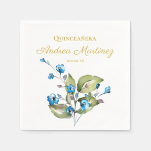 Blue Flowers Personalized Quinceañera Napkin