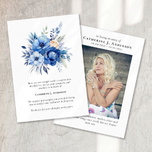 Blue Flowers Photo Sympathy Funeral Memorial Thank You Card