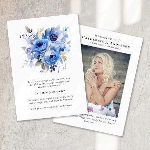 Blue Flowers Photo Sympathy Funeral Memorial Thank You Card