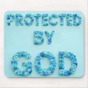 blue flowers protected by god christian faith mouse mat