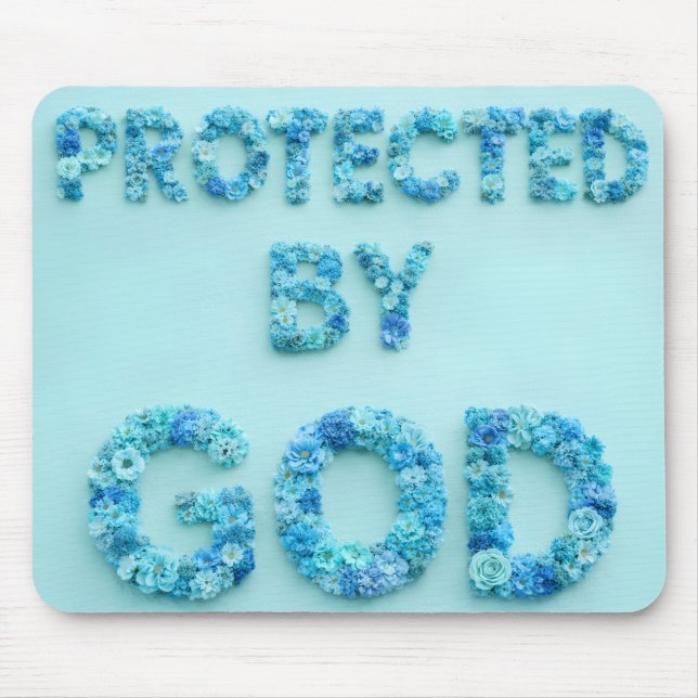 blue flowers protected by god christian faith  mouse mat (Front)