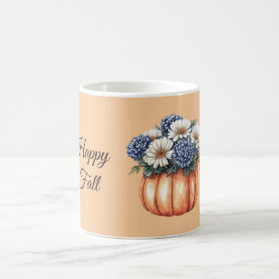 Blue Flowers Pumpkin Fall Coffee Mug