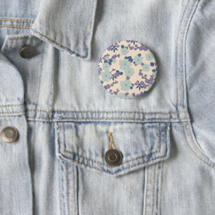 Blue Flowers, Purple Flowers, Floral Pattern 6 Cm Round Badge