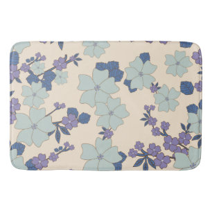 Blue Flowers, Purple Flowers, Floral Pattern Bath Mat
