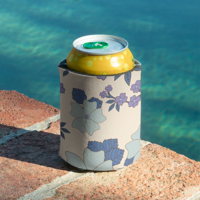 Blue Flowers, Purple Flowers, Floral Pattern Can Cooler (In Situ Pool)