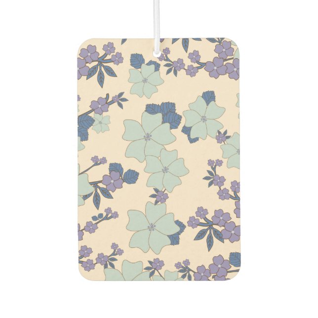 Blue Flowers, Purple Flowers, Floral Pattern Car Air Freshener (Front)