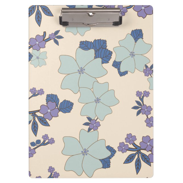 Blue Flowers, Purple Flowers, Floral Pattern Clipboard (Front)