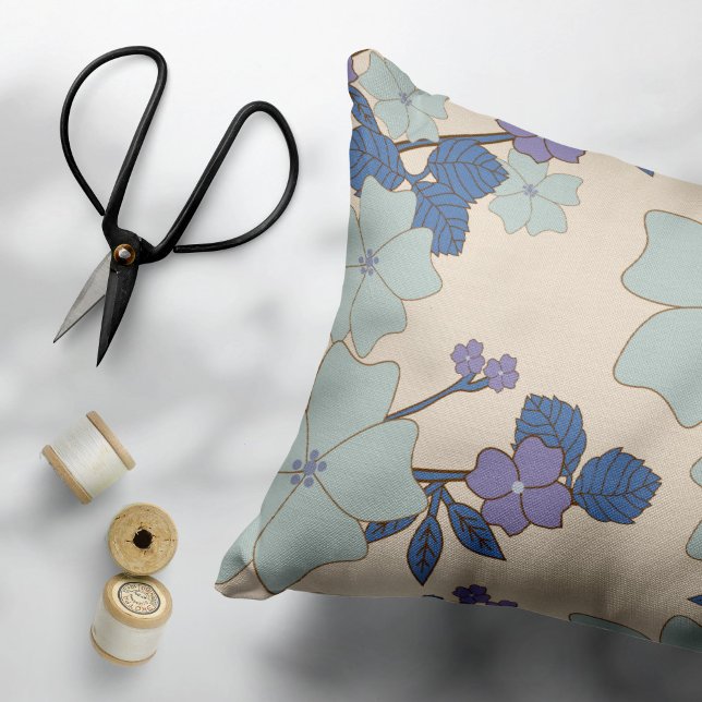 Blue Flowers, Purple Flowers, Floral Pattern Decorative Cushion (Creator Uploaded)