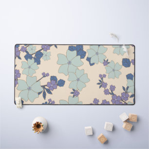 Blue Flowers, Purple Flowers, Floral Pattern Desk Mat