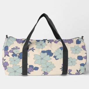 Blue Flowers, Purple Flowers, Floral Pattern Duffle Bag