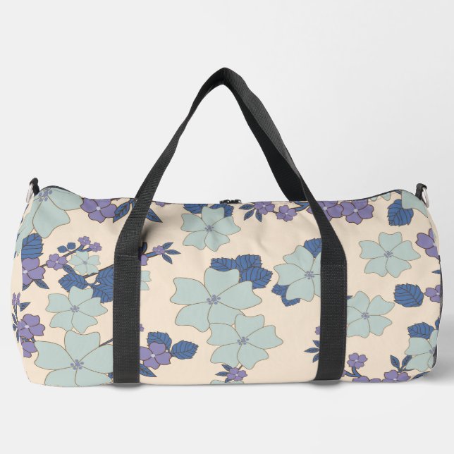 Blue Flowers, Purple Flowers, Floral Pattern Duffle Bag (Front)