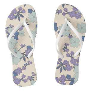 Blue Flowers, Purple Flowers, Floral Pattern Flip Flops