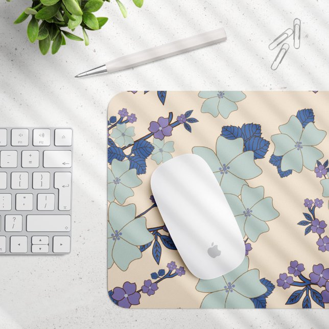 Blue Flowers, Purple Flowers, Floral Pattern Mouse Mat (Creator Uploaded)
