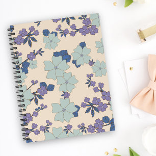 Blue Flowers, Purple Flowers, Floral Pattern Notebook