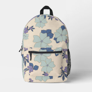 Blue Flowers, Purple Flowers, Floral Pattern Printed Backpack