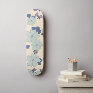 Blue Flowers, Purple Flowers, Floral Pattern Skateboard