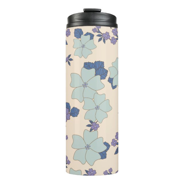 Blue Flowers, Purple Flowers, Floral Pattern Thermal Tumbler (Front)