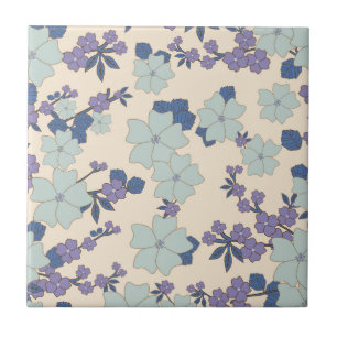 Blue Flowers, Purple Flowers, Floral Pattern Tile