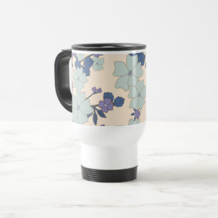 Blue Flowers, Purple Flowers, Floral Pattern Travel Mug