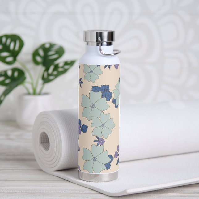 Blue Flowers, Purple Flowers, Floral Pattern Water Bottle (Yoga)