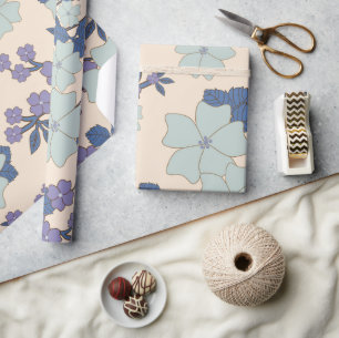Blue Flowers, Purple Flowers, Floral Pattern Wrapping Paper