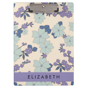 Blue Flowers, Purple Flowers, Floral, Your Name Clipboard