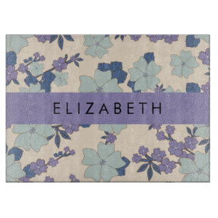 Blue Flowers, Purple Flowers, Floral, Your Name Cutting Board