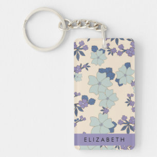 Blue Flowers, Purple Flowers, Floral, Your Name Key Ring