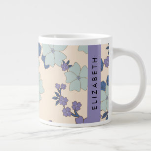 Blue Flowers, Purple Flowers, Floral, Your Name Large Coffee Mug