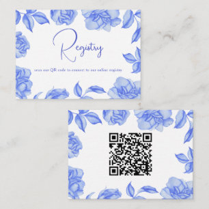 Blue Flowers - QR Code Bridal Shower Registry Enclosure Card