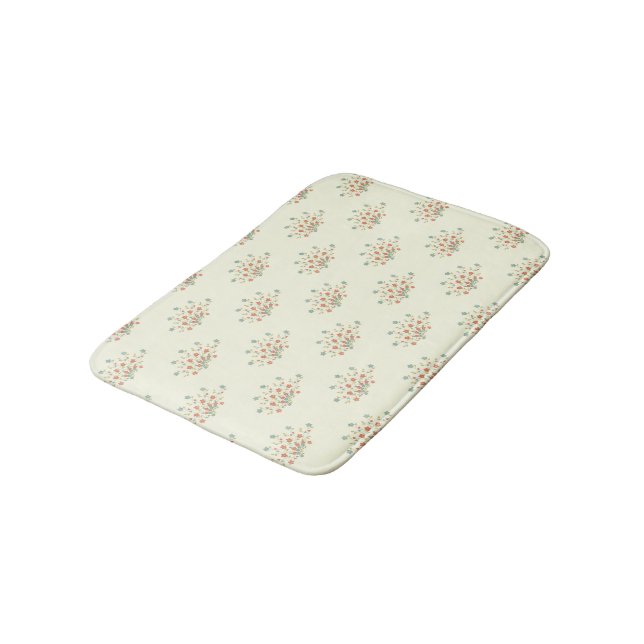 Blue Flowers, Red Flowers, Pattern Of Flowers Bath Mat (Angled)