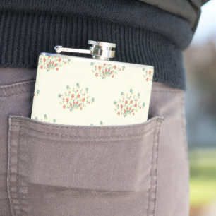 Blue Flowers, Red Flowers, Pattern Of Flowers Hip Flask