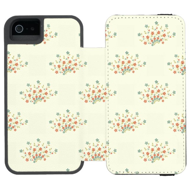 Blue Flowers, Red Flowers, Pattern Of Flowers Incipio iPhone Wallet Case (Folio Open)