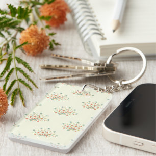 Blue Flowers, Red Flowers, Pattern Of Flowers Key Ring