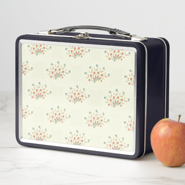 Blue Flowers, Red Flowers, Pattern Of Flowers Metal Lunch Box (In Situ)