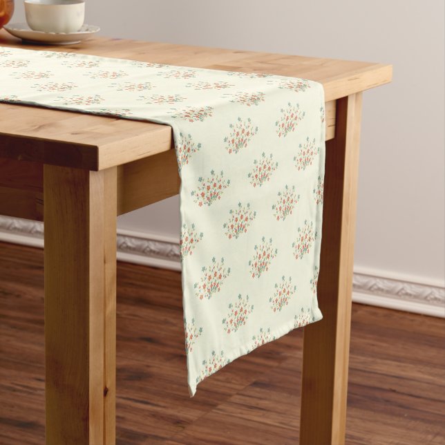 Blue Flowers, Red Flowers, Pattern Of Flowers Short Table Runner (In Situ)