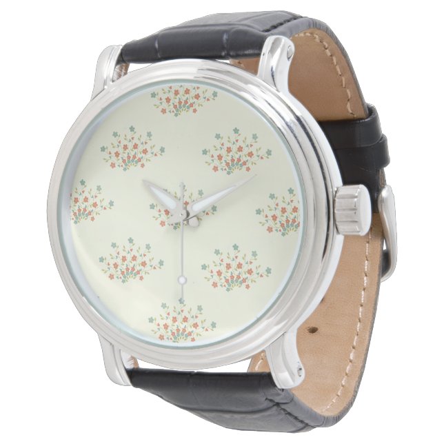Blue Flowers, Red Flowers, Pattern Of Flowers Watch (Angled)