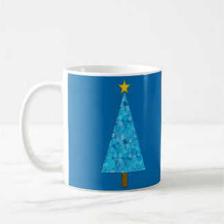 Blue Flowers Retro Modern Christmas Tree Coffee Mug