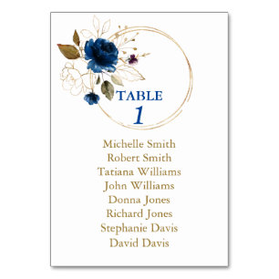 Blue Flowers Rose Gold Baptism Seating Chart  Table Number