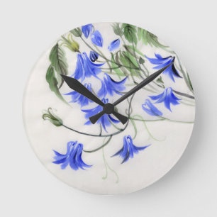 Blue Flowers Round Clock