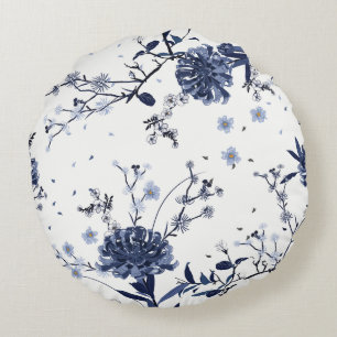 Blue flowers round cushion