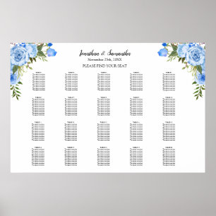Blue Flowers Seating Chart 20 tables Wedding