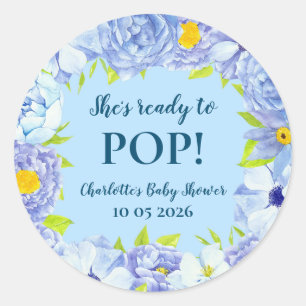 Blue Flowers She's Ready to Pop Baby Shower Tag