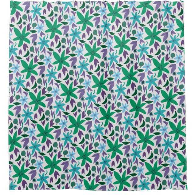 Blue flowers shower curtain (Front)