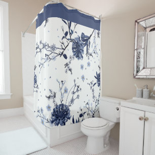 Blue flowers shower curtain