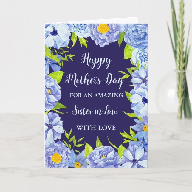 Blue Flowers Sister in Law Happy Mother's Day Card (Front)