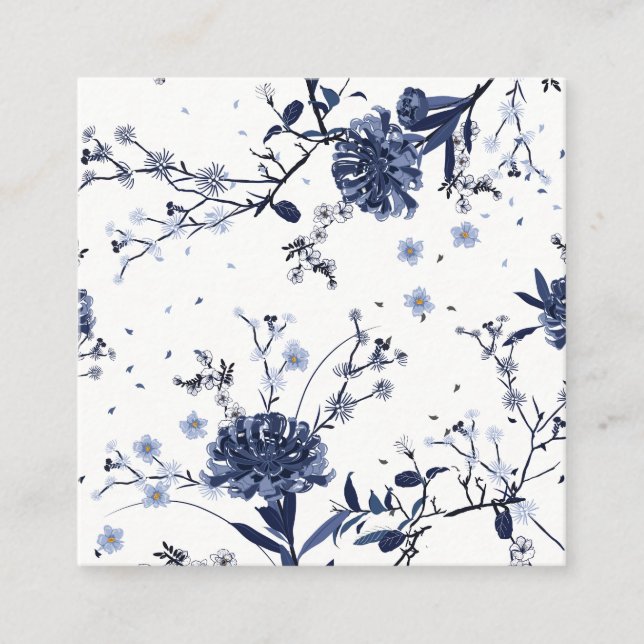 Blue flowers square business card (Front)