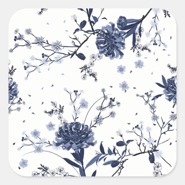 Blue flowers square sticker (Front)