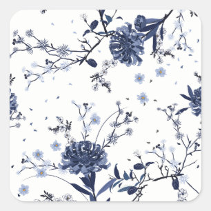 Blue flowers square sticker